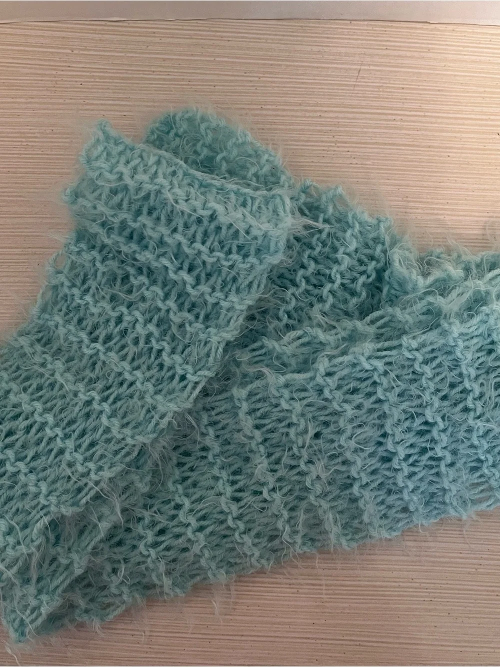 Vintage Hand Knitted Aqua Fluffy Scarf